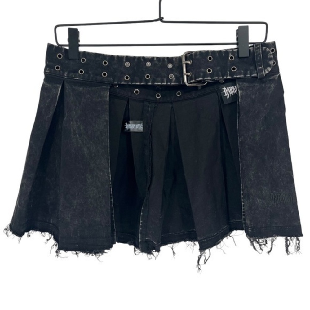 NWT Darker Wavs Distressed Denim Mini Skirt in Acid Wash Black